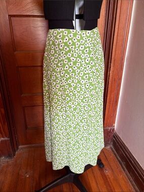 Green Floral Midi Skirt - Women's Lined A-Line Skirt